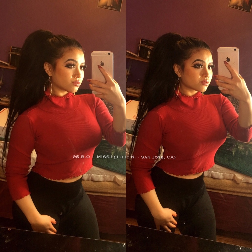 ❤️ Red Long Sleeve Turtleneck Crop Top